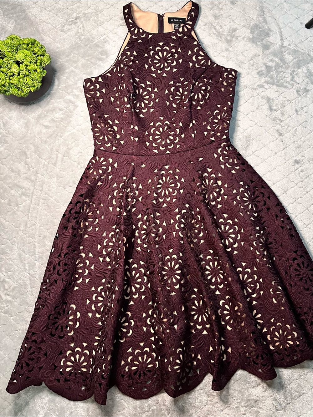 πΉ Romantic Cottagecore Dark Wine Lace Fit & Flare Cocktail Dress Le ChΓ’teau XS